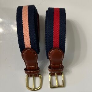 2 Like New Stylish Navy and Red & Navy Salmon 36 inch Fabric & Leather Belts
